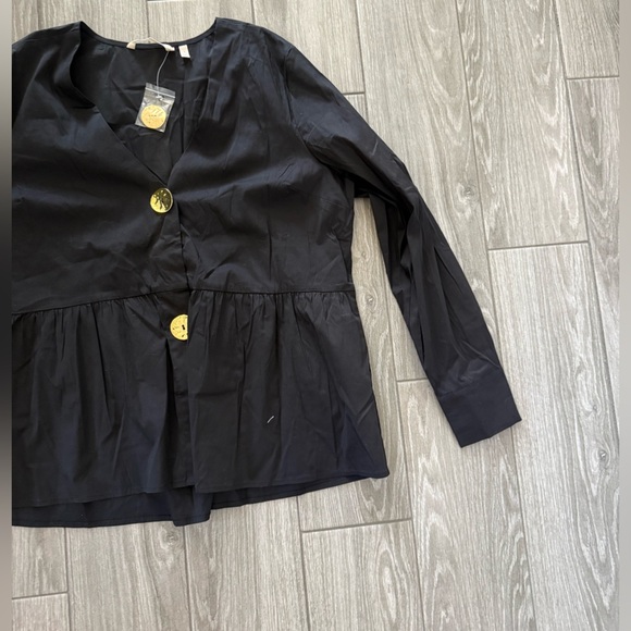 Soft Surroundings|Black Button-Up Blouse with oversized Gold plated buttons•NWT - Picture 8 of 14